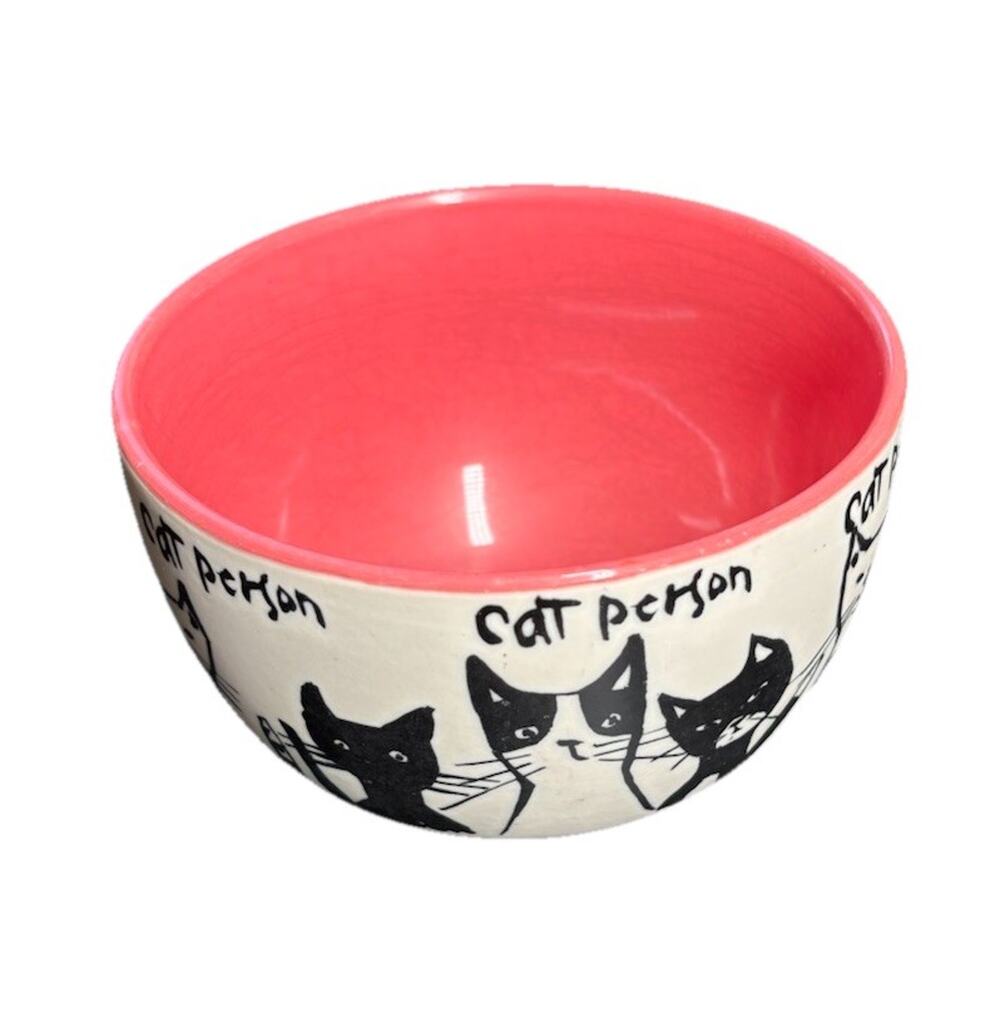 Anthropologie My Kind of Person Cat Person Bowl FREE SHIP Stoneware Coral White